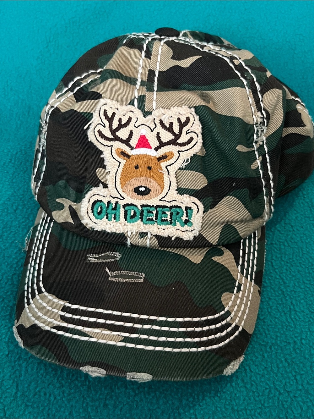 Oh Deer! Camo Baseball Hat in Green, Brown, Black